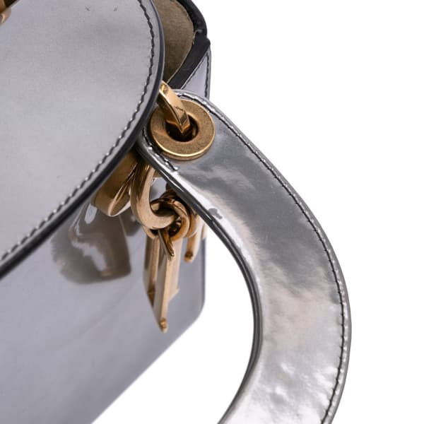 Pre-owned Dior Mini Metallic Glazed Calfskin Lady Dior Silver