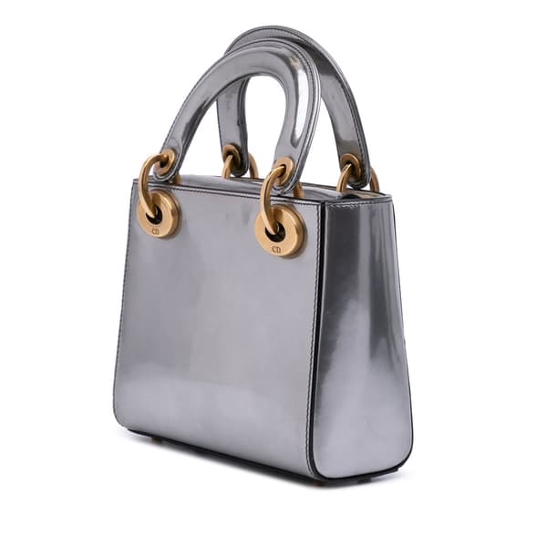 Pre-owned Dior Mini Metallic Glazed Calfskin Lady Dior Silver