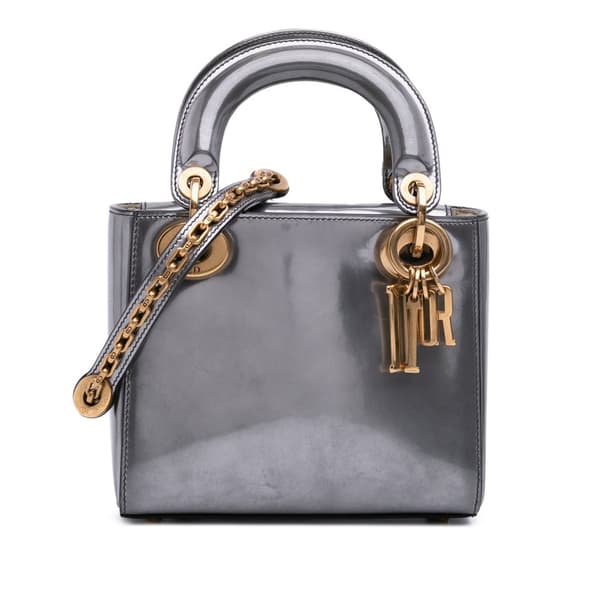 Pre-owned Dior Mini Metallic Glazed Calfskin Lady Dior Silver