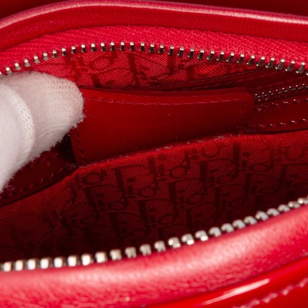 Pre-owned Dior Medium Patent Cannage Lady Dior Red