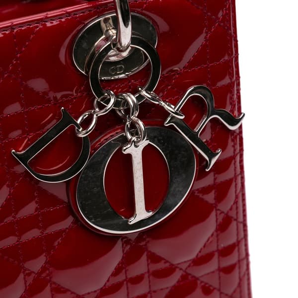 Pre-owned Dior Medium Patent Cannage Lady Dior Red