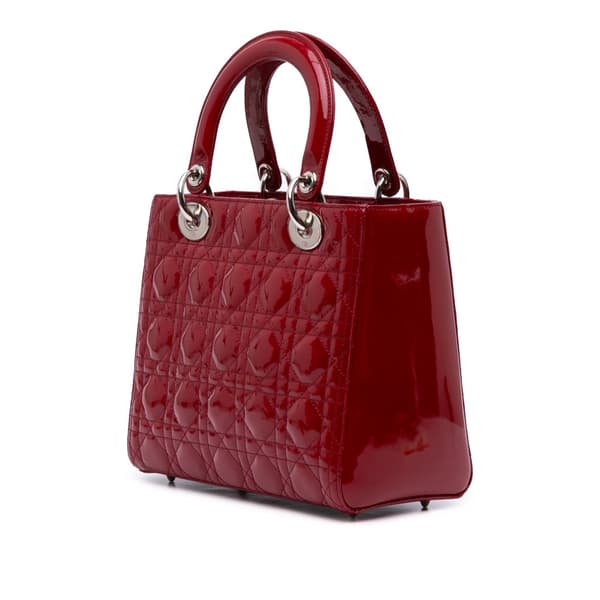 Pre-owned Dior Medium Patent Cannage Lady Dior Red
