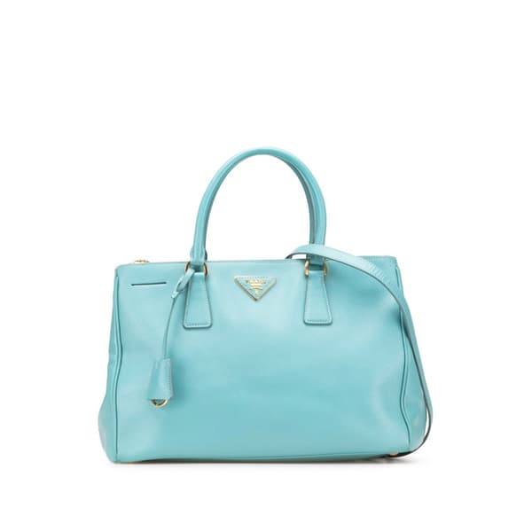 Pre-owned Prada Large Saffiano Lux Galleria Double Zip Satchel Blue