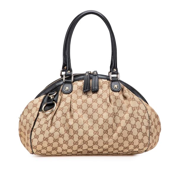 Pre-owned Gucci GG Canvas Sukey Satchel Brown