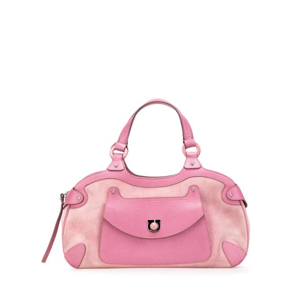 Pre-owned Ferragamo Suede and Leather Gancini Handbag Pink