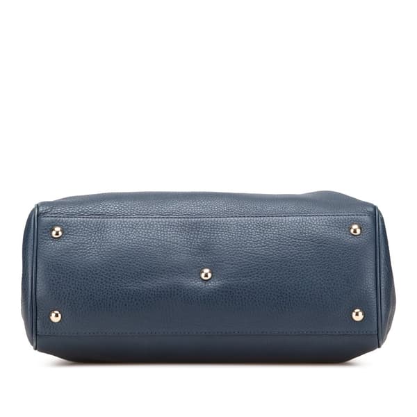 Pre-owned Gucci Medium Calfskin Bamboo Shopper Satchel Blue
