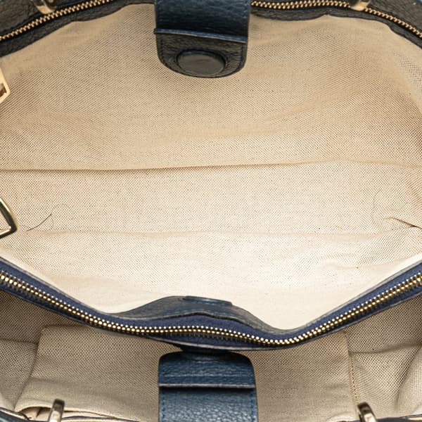 Pre-owned Gucci Medium Calfskin Bamboo Shopper Satchel Blue