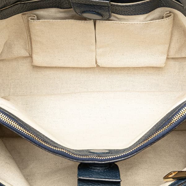 Pre-owned Gucci Medium Calfskin Bamboo Shopper Satchel Blue