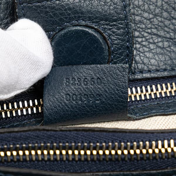 Pre-owned Gucci Medium Calfskin Bamboo Shopper Satchel Blue