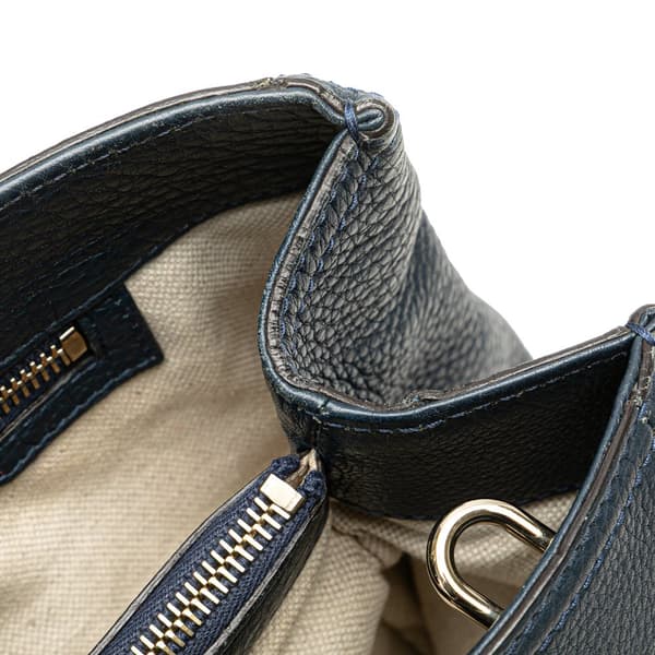 Pre-owned Gucci Medium Calfskin Bamboo Shopper Satchel Blue