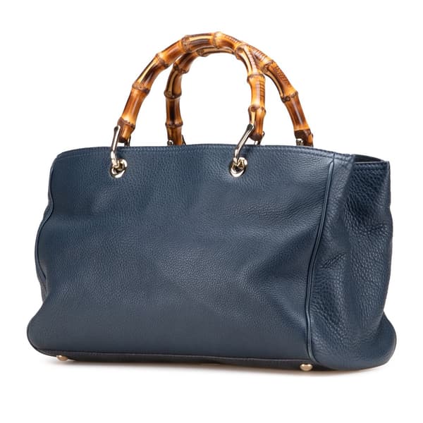 Pre-owned Gucci Medium Calfskin Bamboo Shopper Satchel Blue