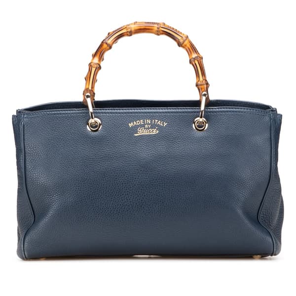 Pre-owned Gucci Medium Calfskin Bamboo Shopper Satchel Blue