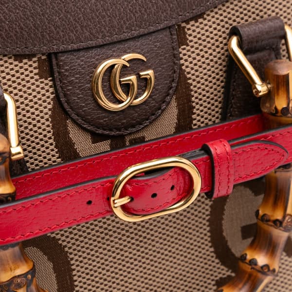 Pre-owned Gucci Small Jumbo GG Canvas Bamboo Diana Satchel Brown