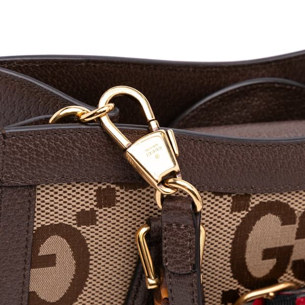 Pre-owned Gucci Small Jumbo GG Canvas Bamboo Diana Satchel Brown