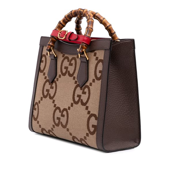 Pre-owned Gucci Small Jumbo GG Canvas Bamboo Diana Satchel Brown