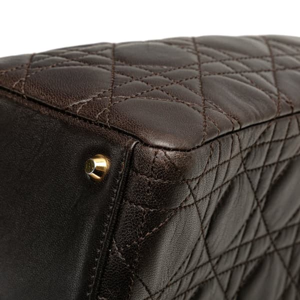 Pre-owned Dior Medium Lambskin Cannage Lady Dior Brown