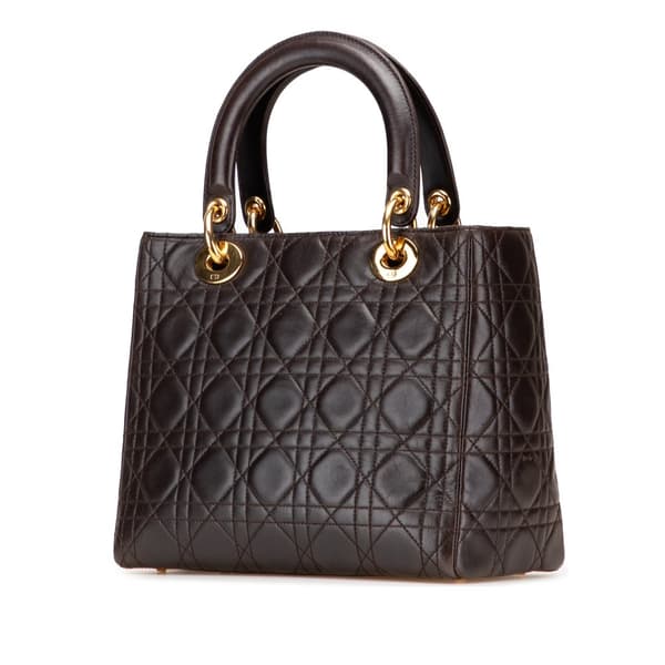Pre-owned Dior Medium Lambskin Cannage Lady Dior Brown