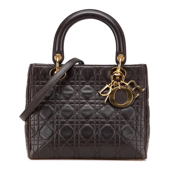 Pre-owned Dior Medium Lambskin Cannage Lady Dior Brown