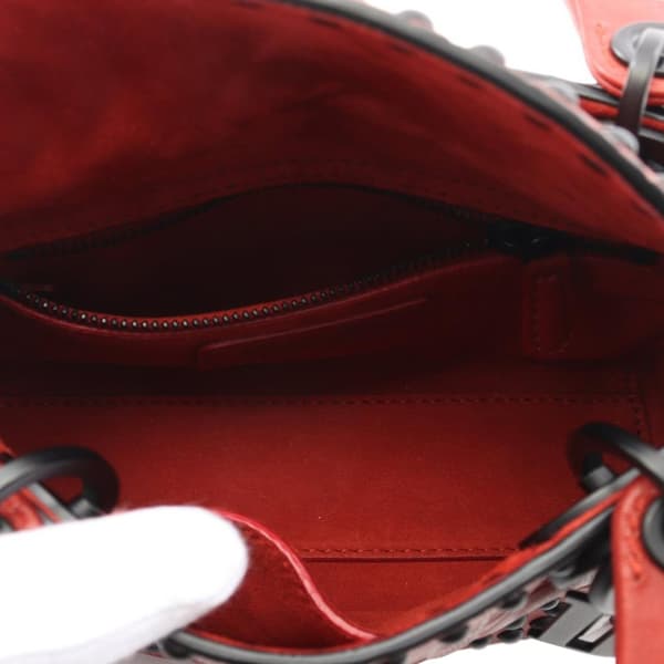 Pre-owned Dior Mini Embossed Calfskin Cannage Studded Flower Lady Dior Red