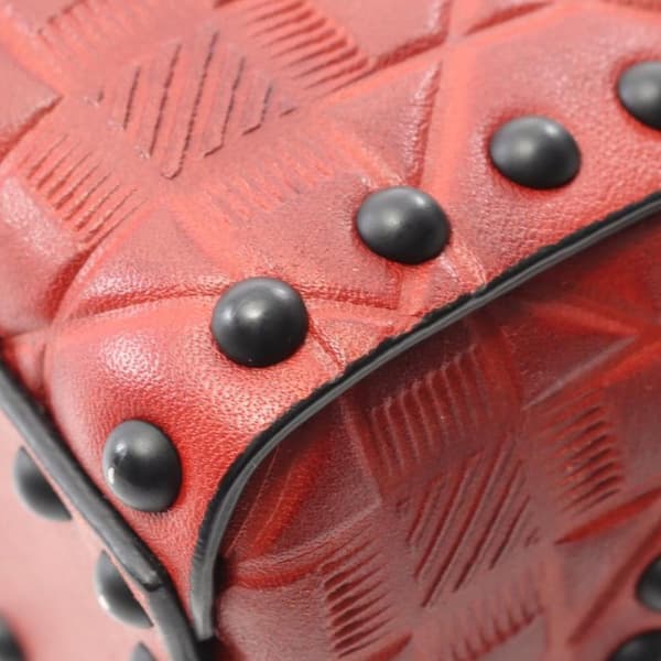 Pre-owned Dior Mini Embossed Calfskin Cannage Studded Flower Lady Dior Red
