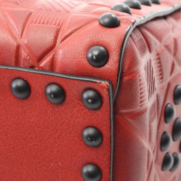 Pre-owned Dior Mini Embossed Calfskin Cannage Studded Flower Lady Dior Red