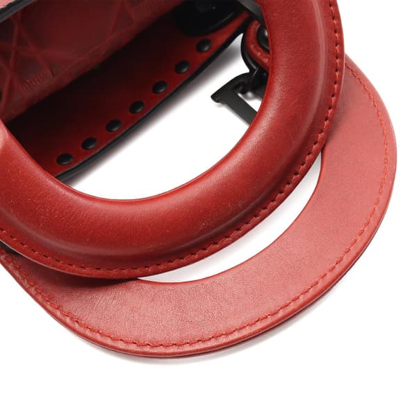 Pre-owned Dior Mini Embossed Calfskin Cannage Studded Flower Lady Dior Red