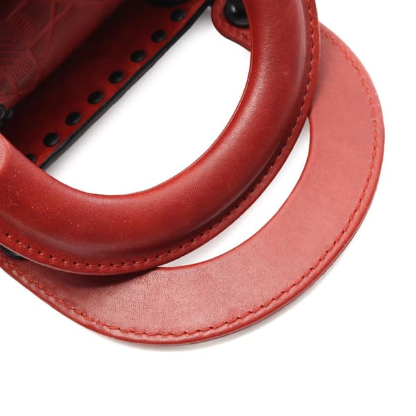 Pre-owned Dior Mini Embossed Calfskin Cannage Studded Flower Lady Dior Red