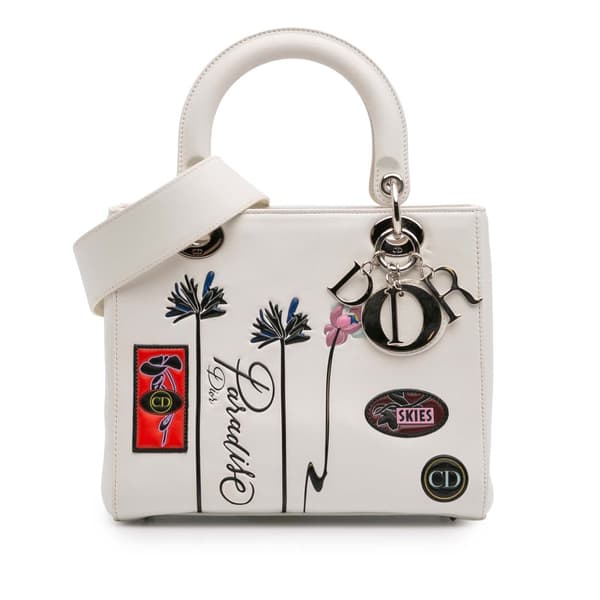 Pre-owned Dior Medium Lambskin Paradise Lady Dior White