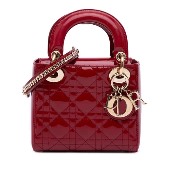 Pre-owned Dior Mini Patent Cannage Lady Dior Red