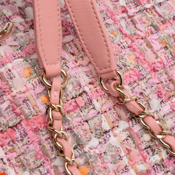 Pre-owned Chanel Mini Tweed Pearl Top Handle Flap Pink