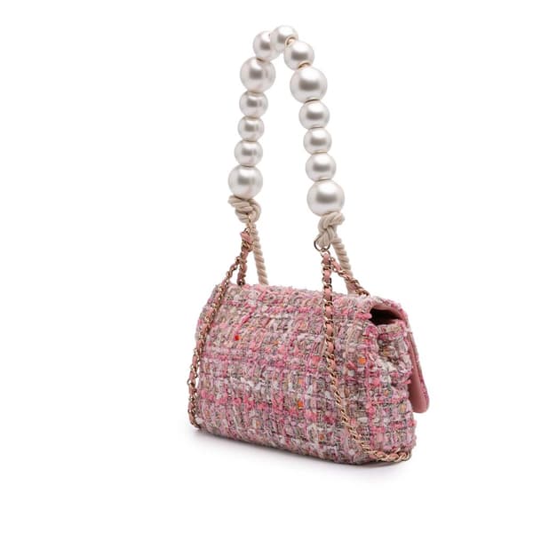 Pre-owned Chanel Mini Tweed Pearl Top Handle Flap Pink