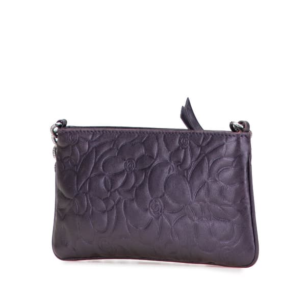 Pre-owned Chanel Embossed Lambskin Camellia Chain Pochette Purple