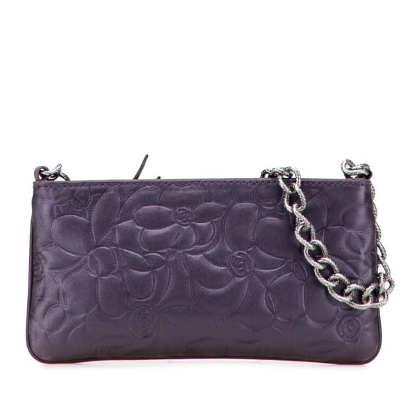 Pre-owned Chanel Embossed Lambskin Camellia Chain Pochette Purple