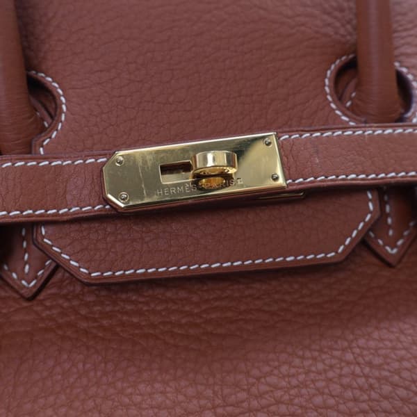Pre-owned Hermès Clemence Birkin Retourne 35 Brown