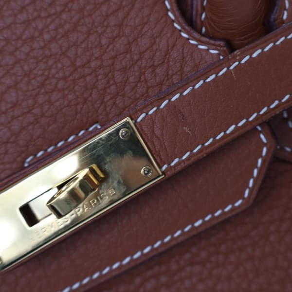 Pre-owned Hermès Clemence Birkin Retourne 35 Brown