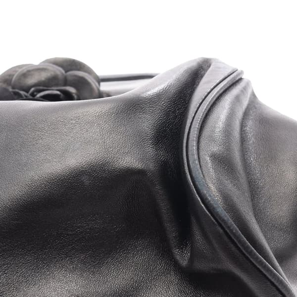 Pre-owned Chanel Lambskin Camellia Top Handle Frame Bag Black