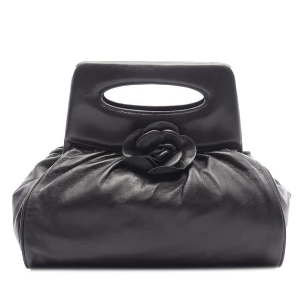 Pre-owned Chanel Lambskin Camellia Top Handle Frame Bag Black