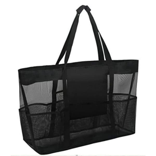 Lollanda XL Black Mesh Beach Bag – Iso uimalaukku ja ostoskassi, pikniklaukku, joka sopii täydellisesti rannalle ja ostoksille