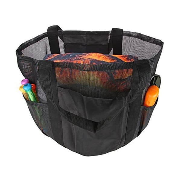 Lollanda XL Black Mesh Beach Bag – Iso uimalaukku ja ostoskassi, pikniklaukku, joka sopii täydellisesti rannalle ja ostoksille
