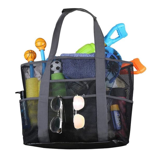 Lollanda XL Black Mesh Beach Bag – Iso uimalaukku ja ostoskassi, pikniklaukku, joka sopii täydellisesti rannalle ja ostoksille