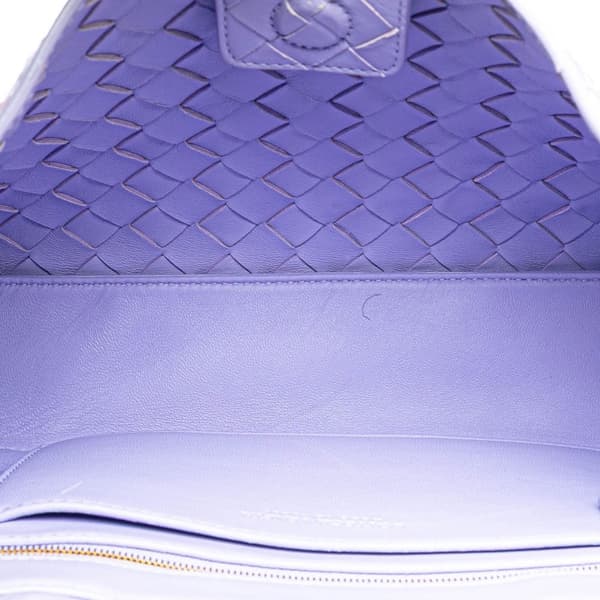 Pre-owned Bottega Veneta Lambskin Intrecciato East West Andiamo Top Handle Bag Purple