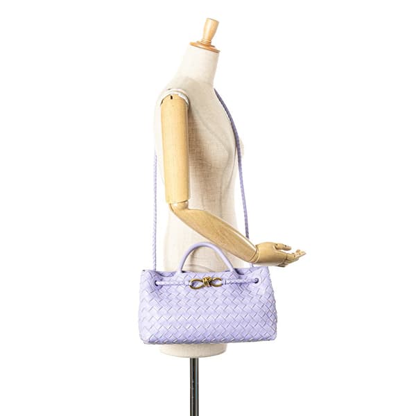 Pre-owned Bottega Veneta Lambskin Intrecciato East West Andiamo Top Handle Bag Purple
