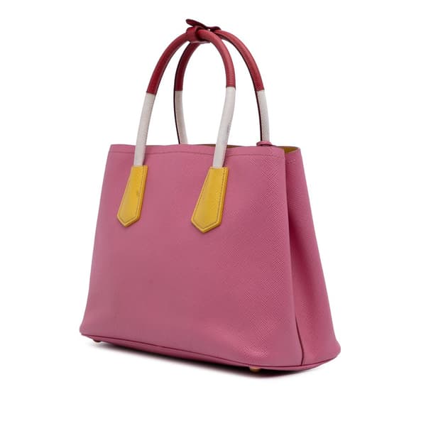 Pre-owned Prada Small Bicolor Saffiano Cuir Double Satchel Pink