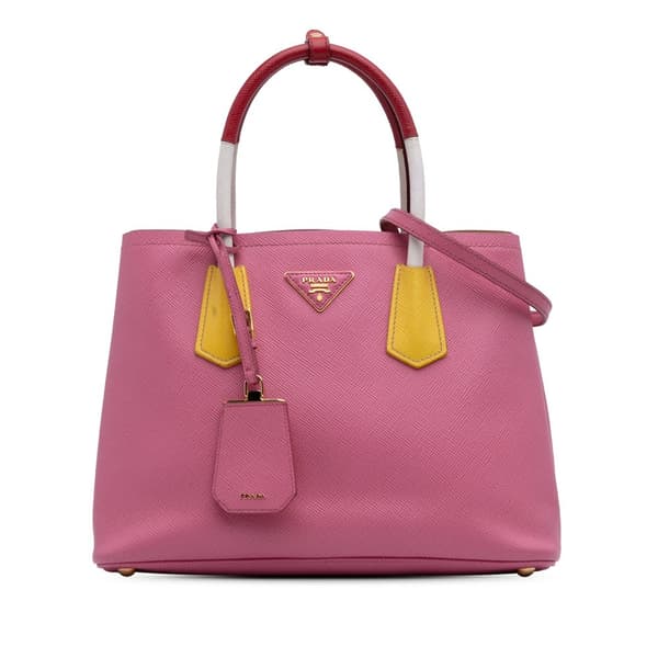 Pre-owned Prada Small Bicolor Saffiano Cuir Double Satchel Pink