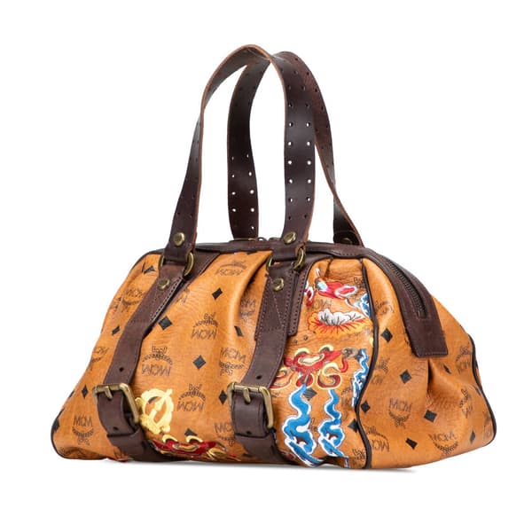 Pre-owned MCM Visetos Embroidered Coated Canvas Handbag Brown