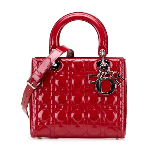 Pre-owned Dior Medium Patent Cannage Lady Dior Red