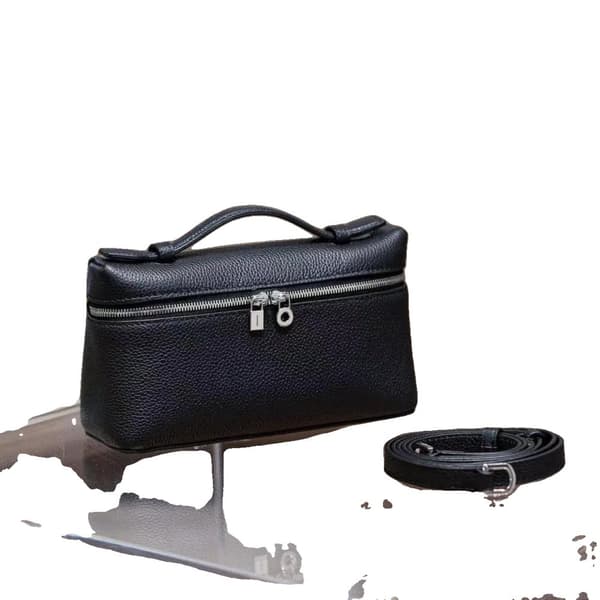 Crossbody-väska, äkta läder, justerbar rem,Svart & Silver