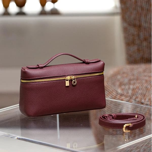 Crossbody-väska, äkta läder, justerbar rem,Röd & Guld