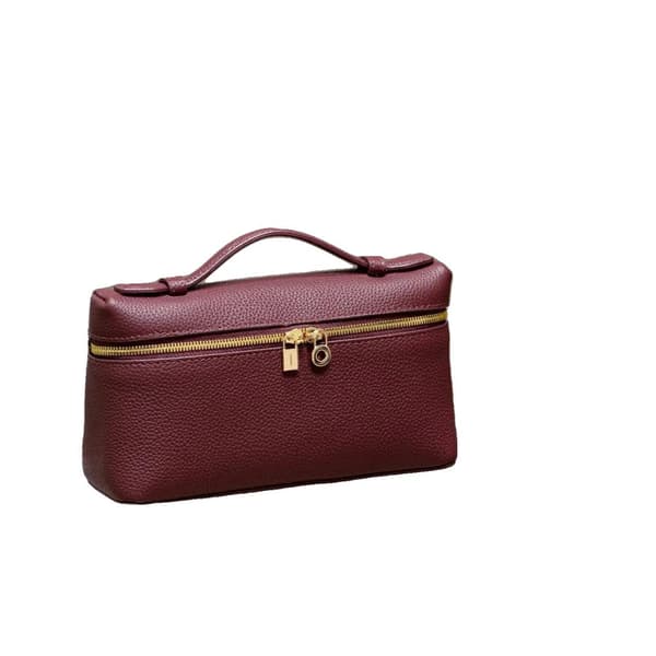 Crossbody-väska, äkta läder, justerbar rem,Röd & Guld