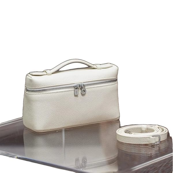 Crossbody taske, ægte læder, justerbar rem,Hvid & Sølv